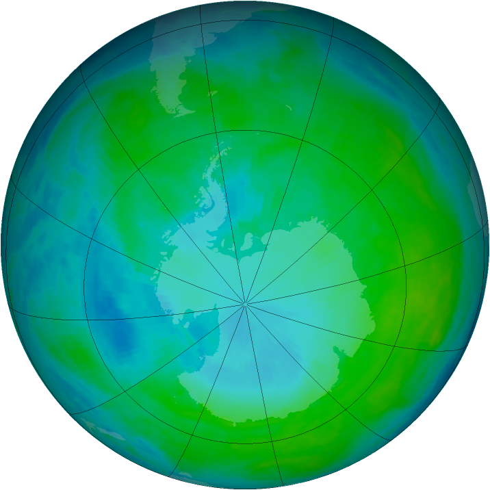 Antarctic ozone map for 21 January 1993
